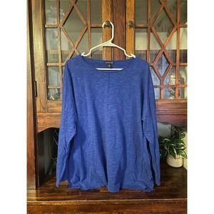 Eileen Fisher Blue‎ Linen Cotton Blend Knit Long Sleeve Top Shirt Large
